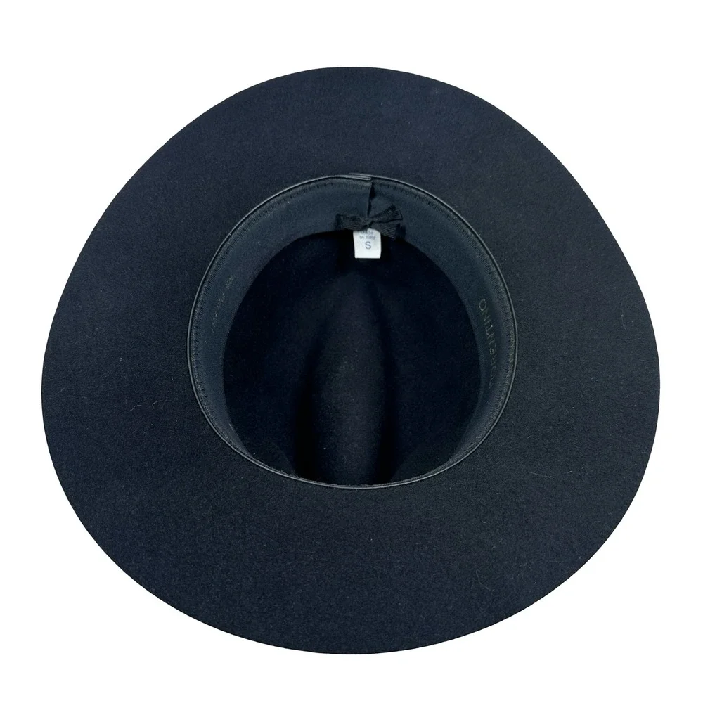 Fiorentino Black Fur Felt Fedora Hat Made in Italy Small Pinch Front‎ Wide Brim